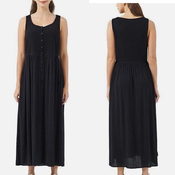 Frye Cotton Rayon Mix Media Basic Witchy Sleeveless Maxi Dress with Pockets XL - Picture 1 of 9